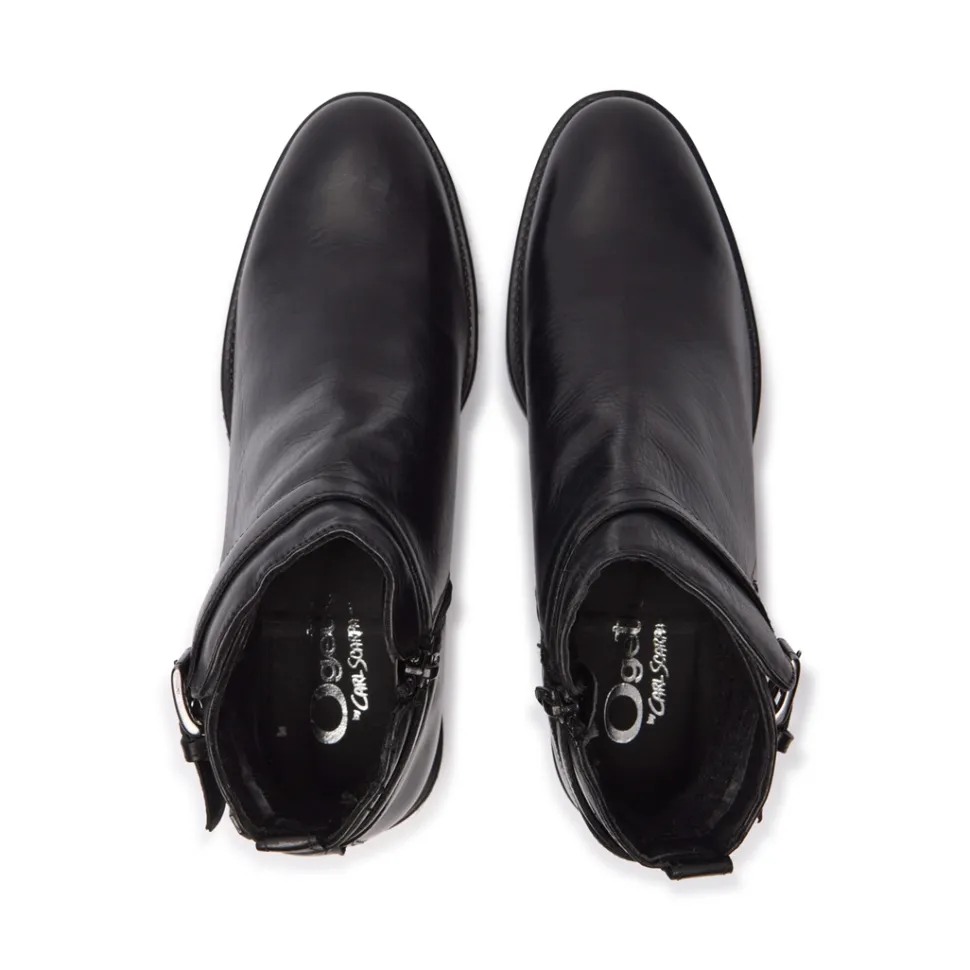 Almafi Black Leather Ankle Boots
