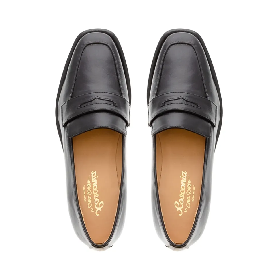 Angeilca Black Leather Penny Loafers