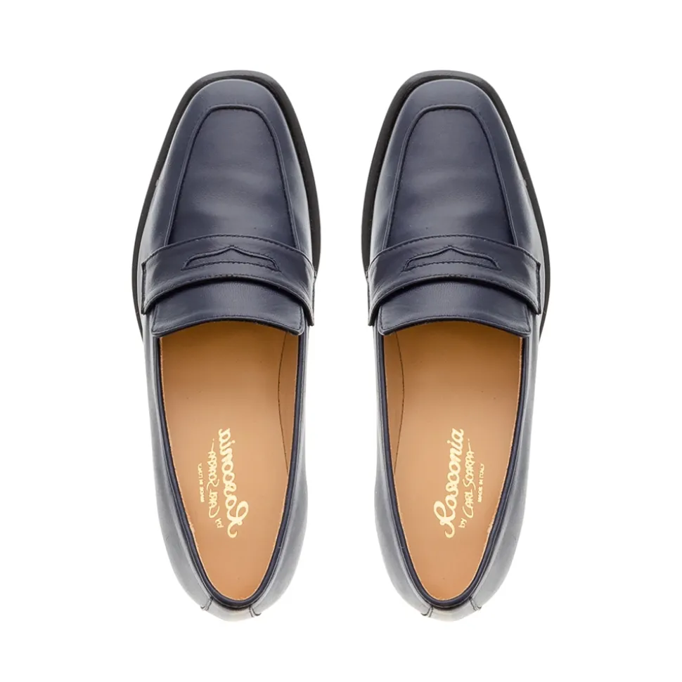 Angeilca Navy Leather Penny Loafers
