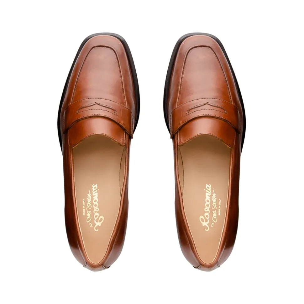 Angeilca Tan Leather Penny Loafers