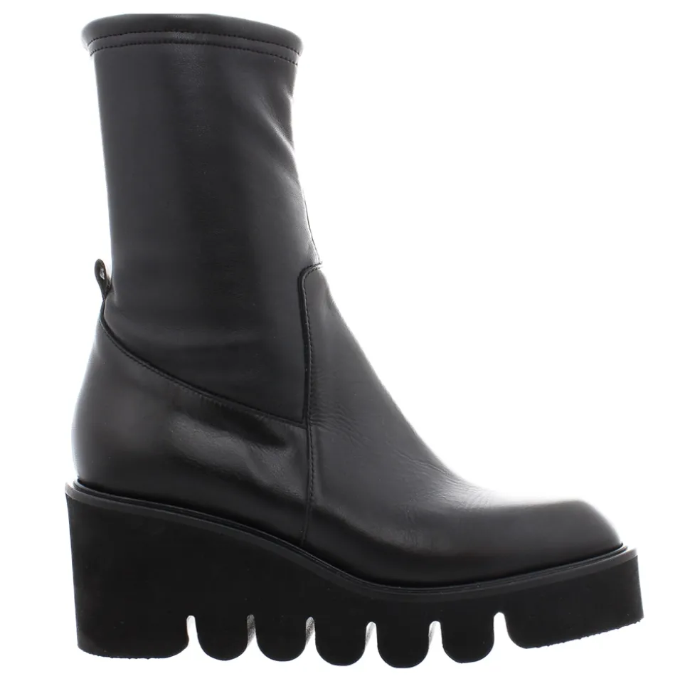 Ariel Black Leather Wavesole Ankle Boots
