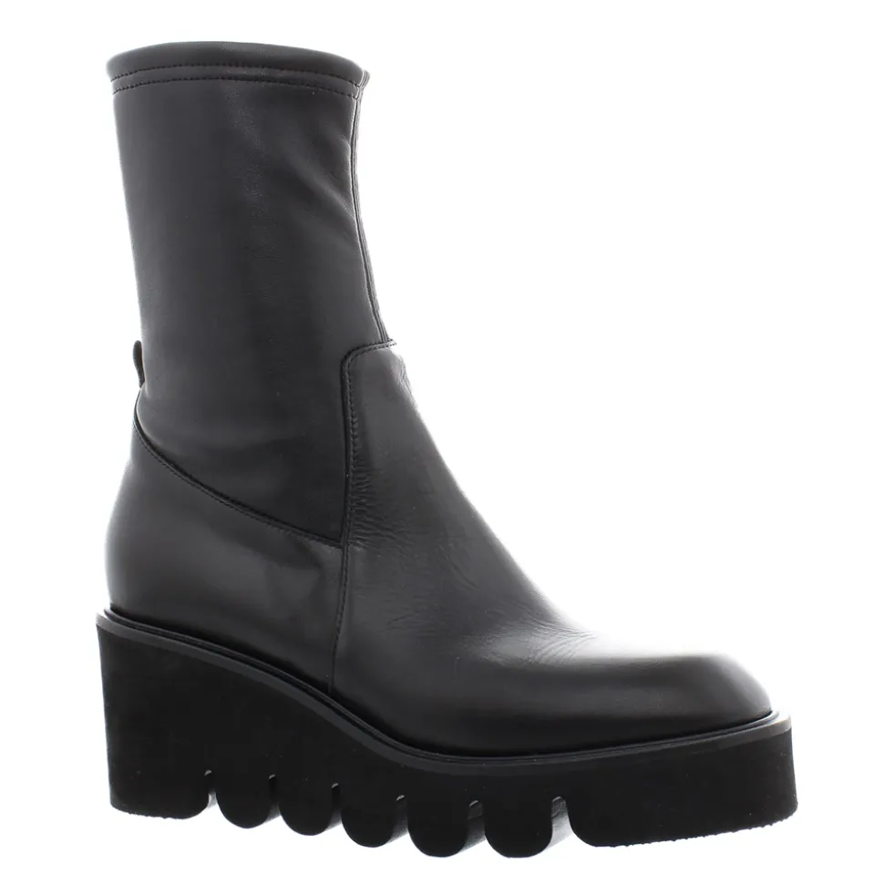 Ariel Black Leather Wavesole Ankle Boots