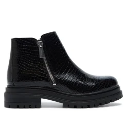 Arletta Black Croc Patent Leather Ankle Boots
