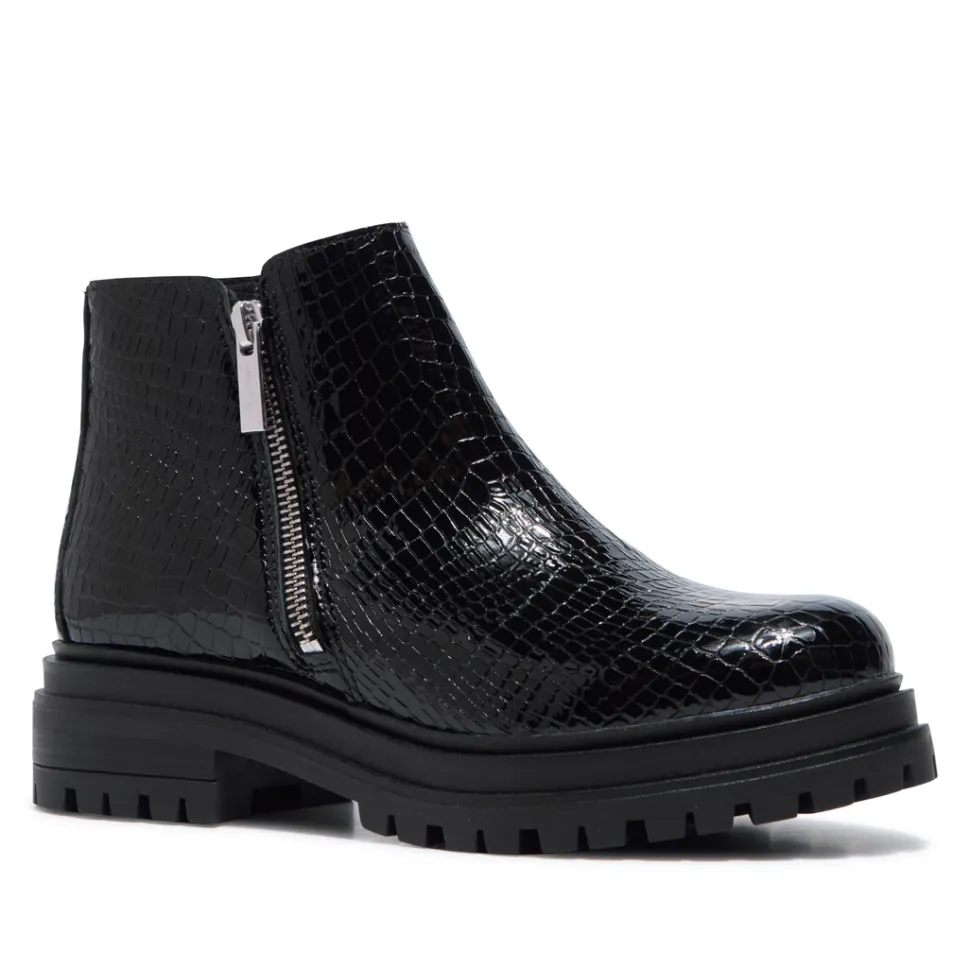 Arletta Black Croc Patent Leather Ankle Boots