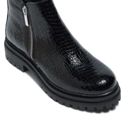Arletta Black Croc Patent Leather Ankle Boots