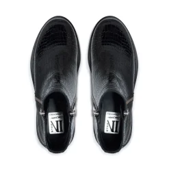 Arletta Black Croc Patent Leather Ankle Boots