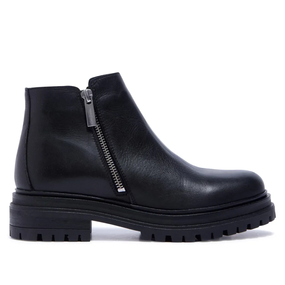 Arletta Black Leather Ankle Boots