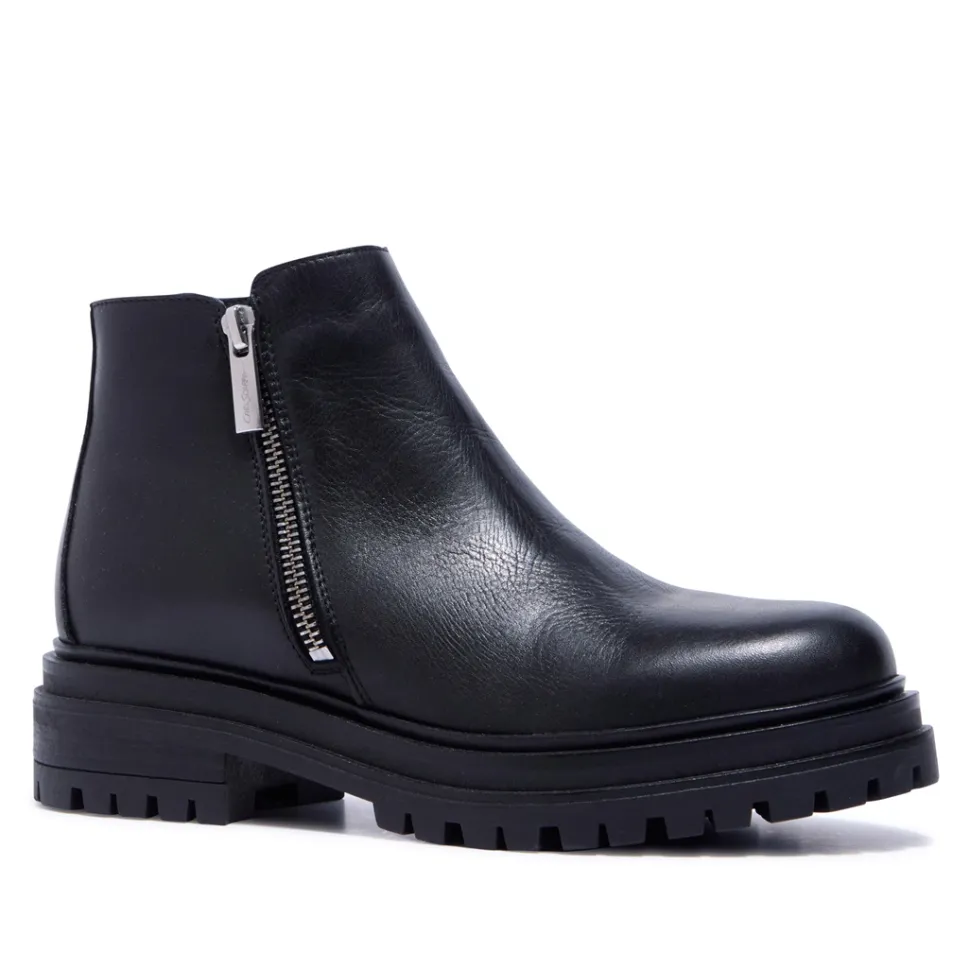 Arletta Black Leather Ankle Boots
