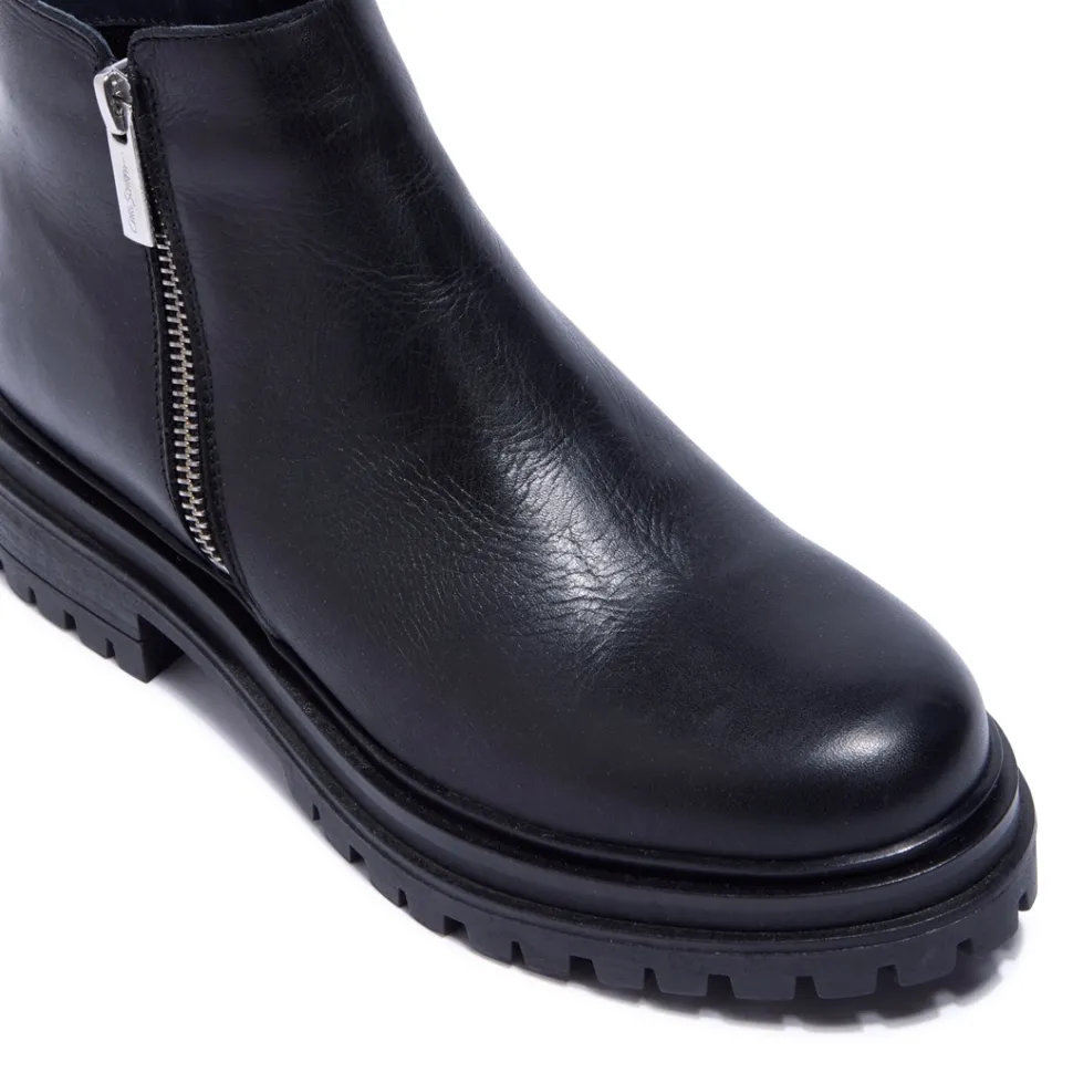 Arletta Black Leather Ankle Boots