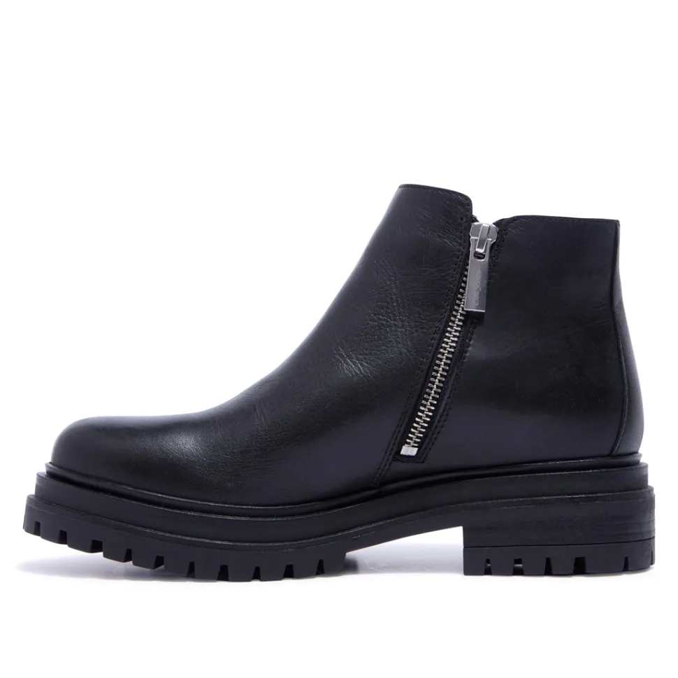 Arletta Black Leather Ankle Boots