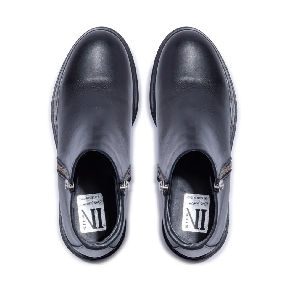 Arletta Black Leather Ankle Boots