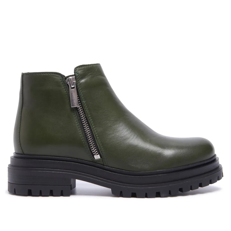 Arletta Green Leather Ankle Boots