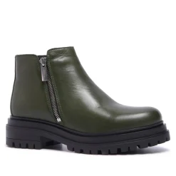 Arletta Green Leather Ankle Boots