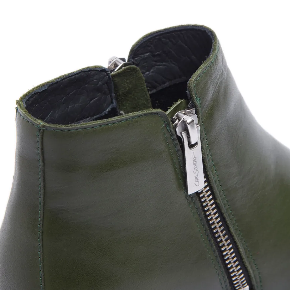 Arletta Green Leather Ankle Boots