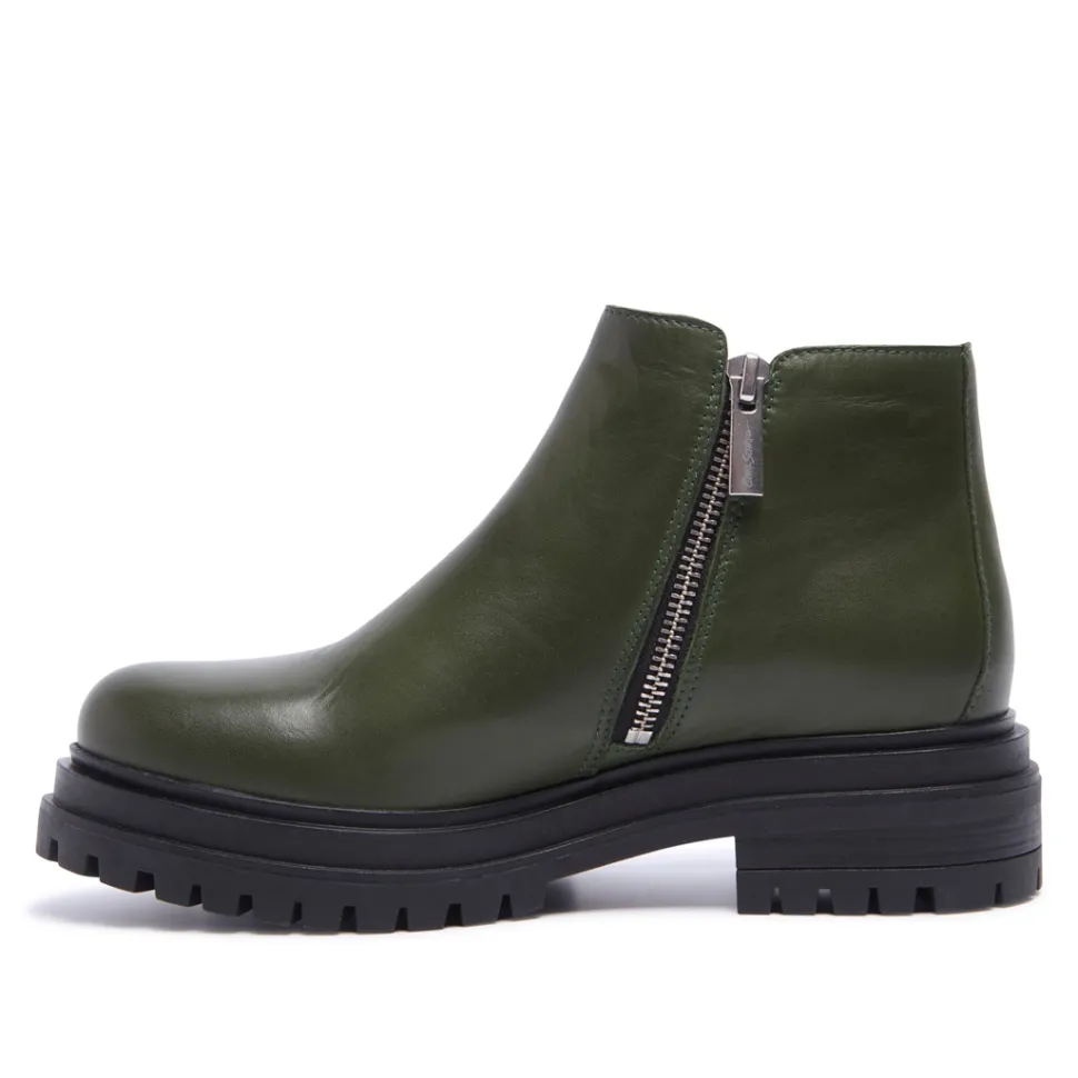 Arletta Green Leather Ankle Boots