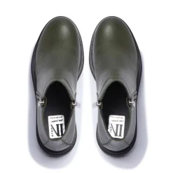 Arletta Green Leather Ankle Boots