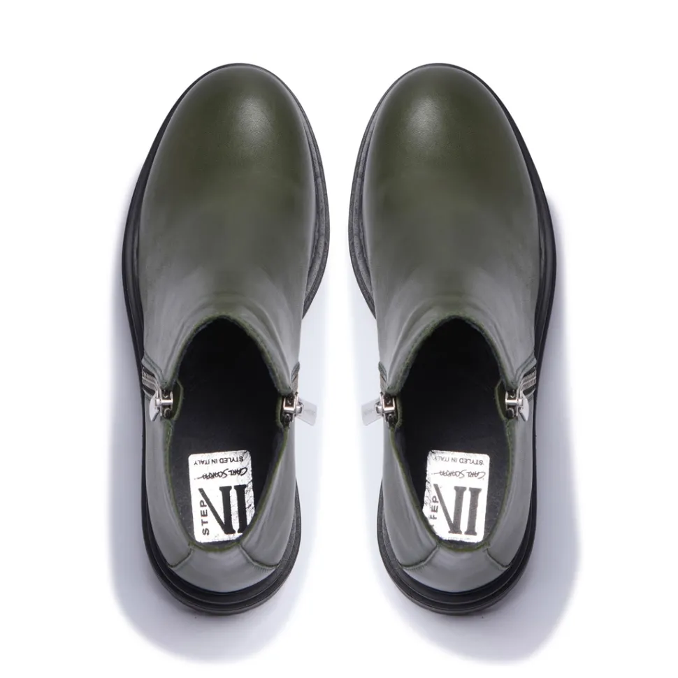 Arletta Green Leather Ankle Boots