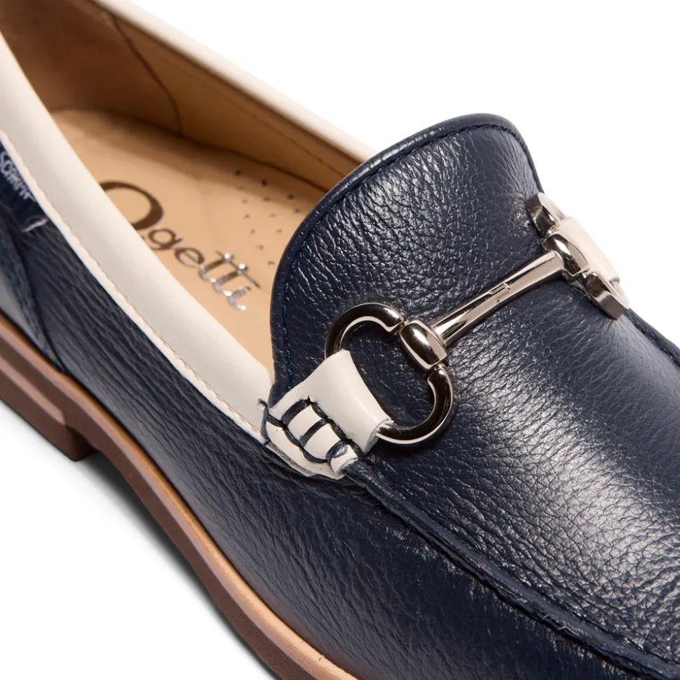 Aubrigo Off White-Navy Leather Snaffle Loafers