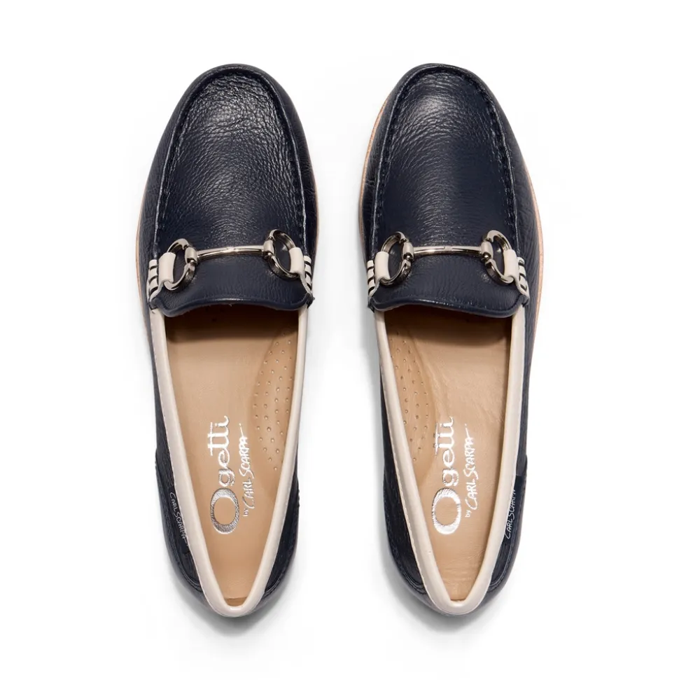Aubrigo Off White-Navy Leather Snaffle Loafers