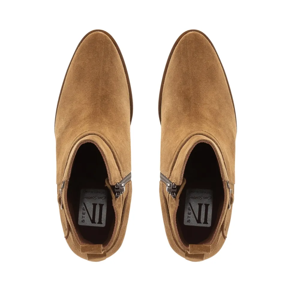 Blaise Tan Suede Block Heel Ankle Boots