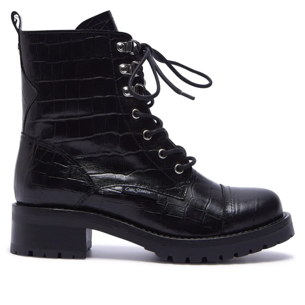 Blanca Black Croc Leather Ankle Boots