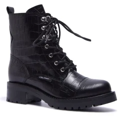 Blanca Black Croc Leather Ankle Boots