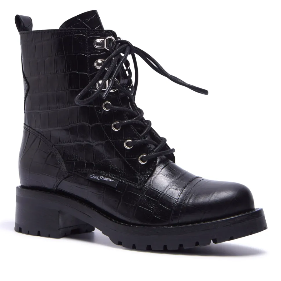 Blanca Black Croc Leather Ankle Boots