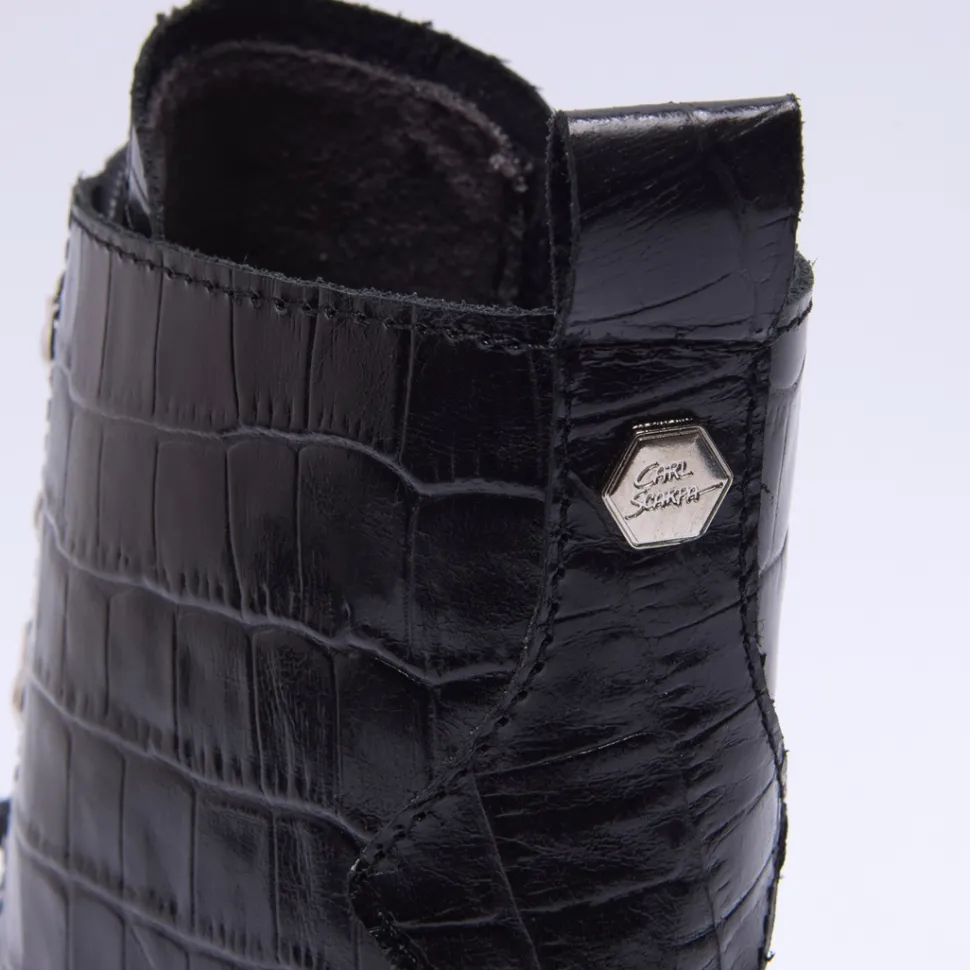 Blanca Black Croc Leather Ankle Boots