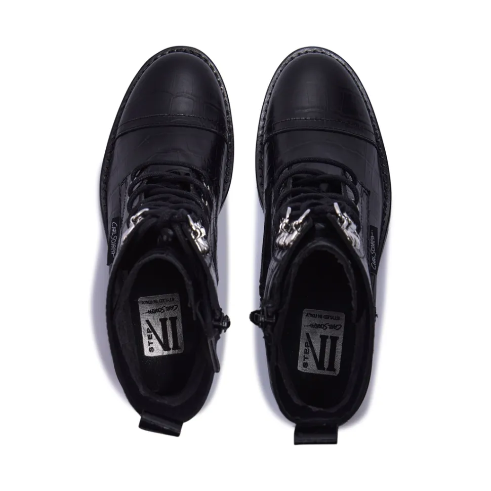 Blanca Black Croc Leather Ankle Boots