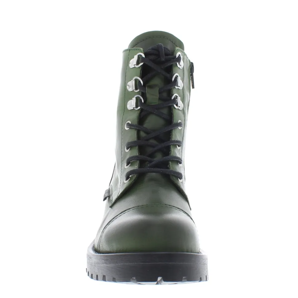 Blanca Chunky Lace-Up Green Leather Ankle Boot