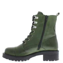 Blanca Chunky Lace-Up Green Leather Ankle Boot