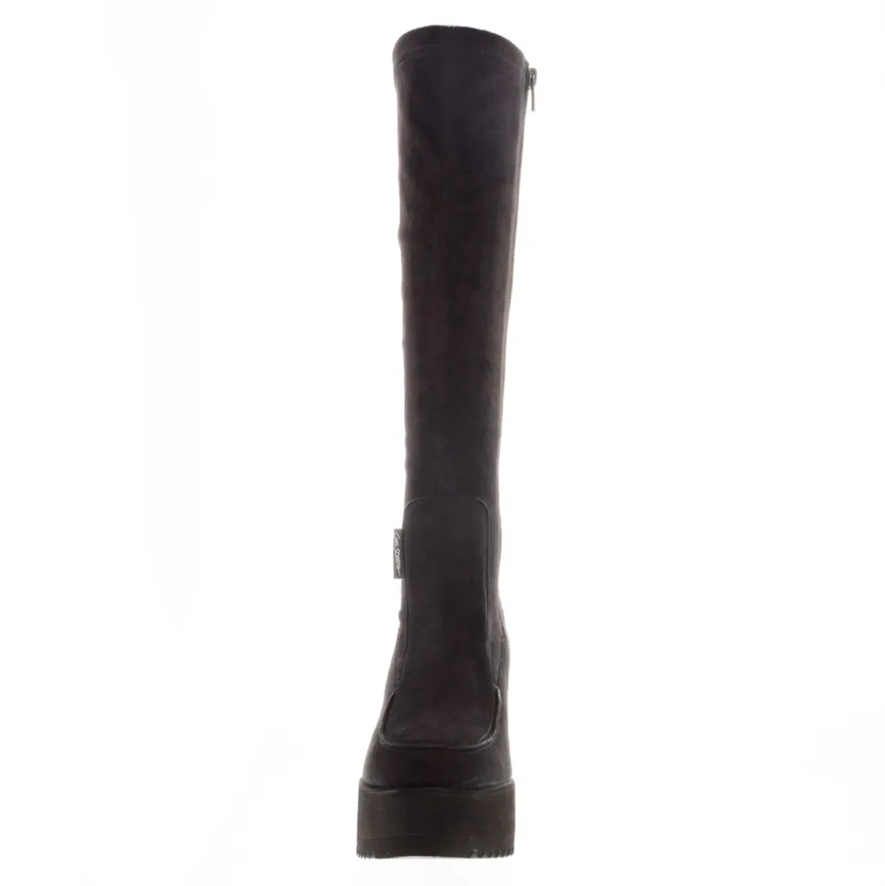 Boahi Black Suede Knee High Boots