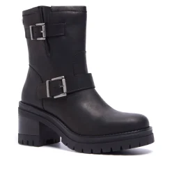 Buona Black Leather Ankle Boots