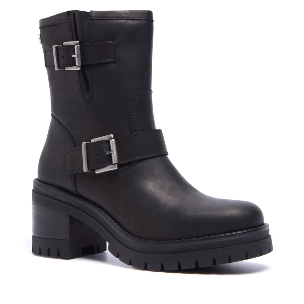 Buona Black Leather Ankle Boots