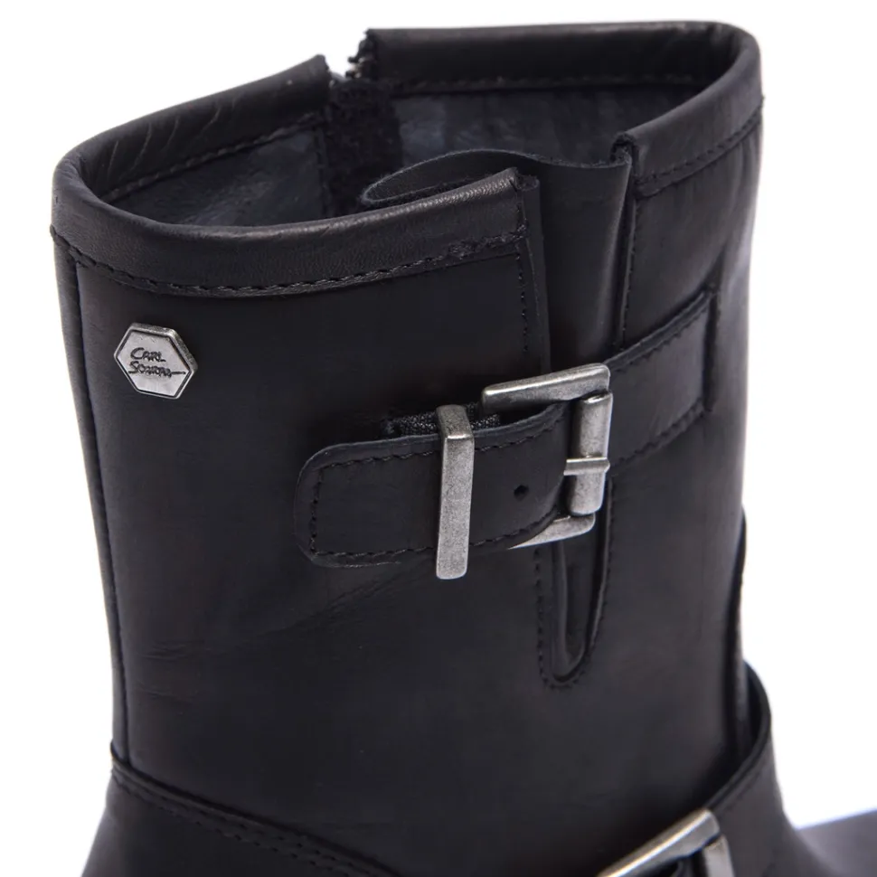 Buona Black Leather Ankle Boots