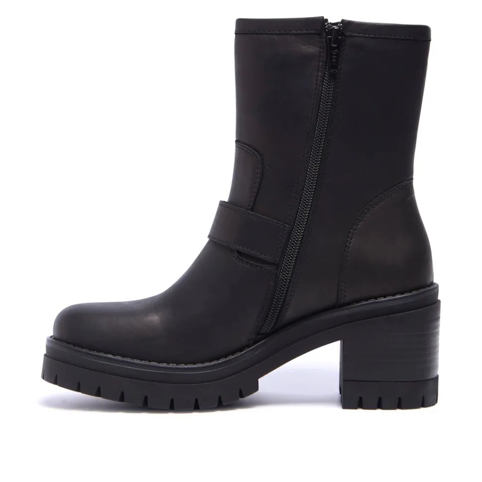Buona Black Leather Ankle Boots