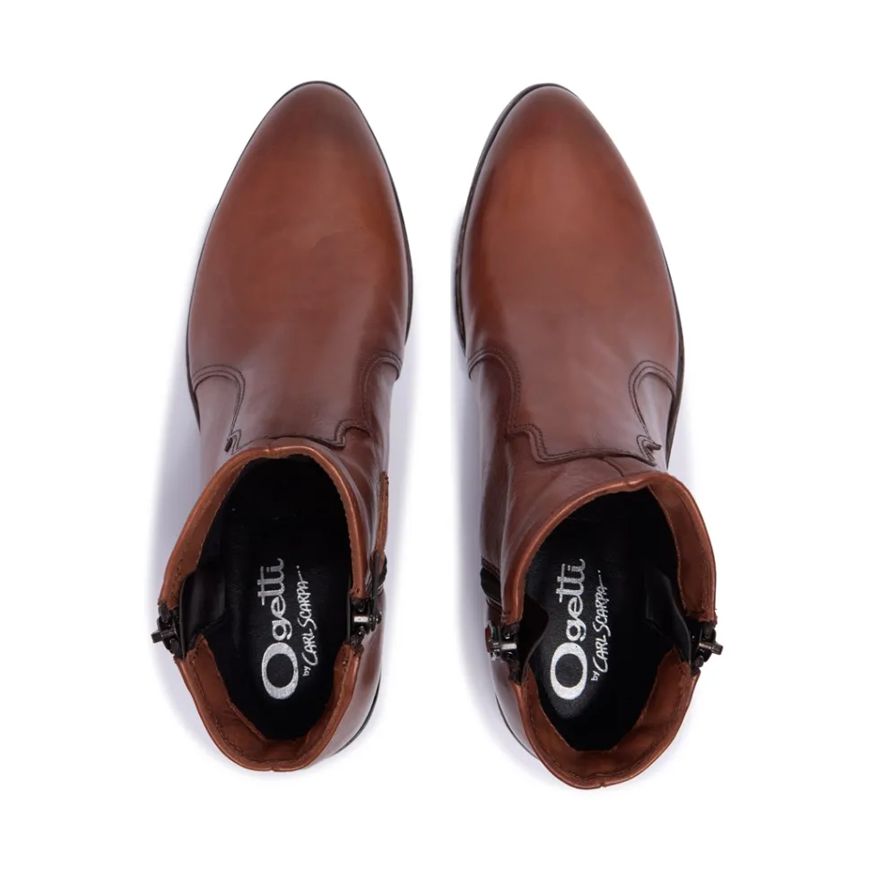 Caliana Tan Leather Ankle Boots