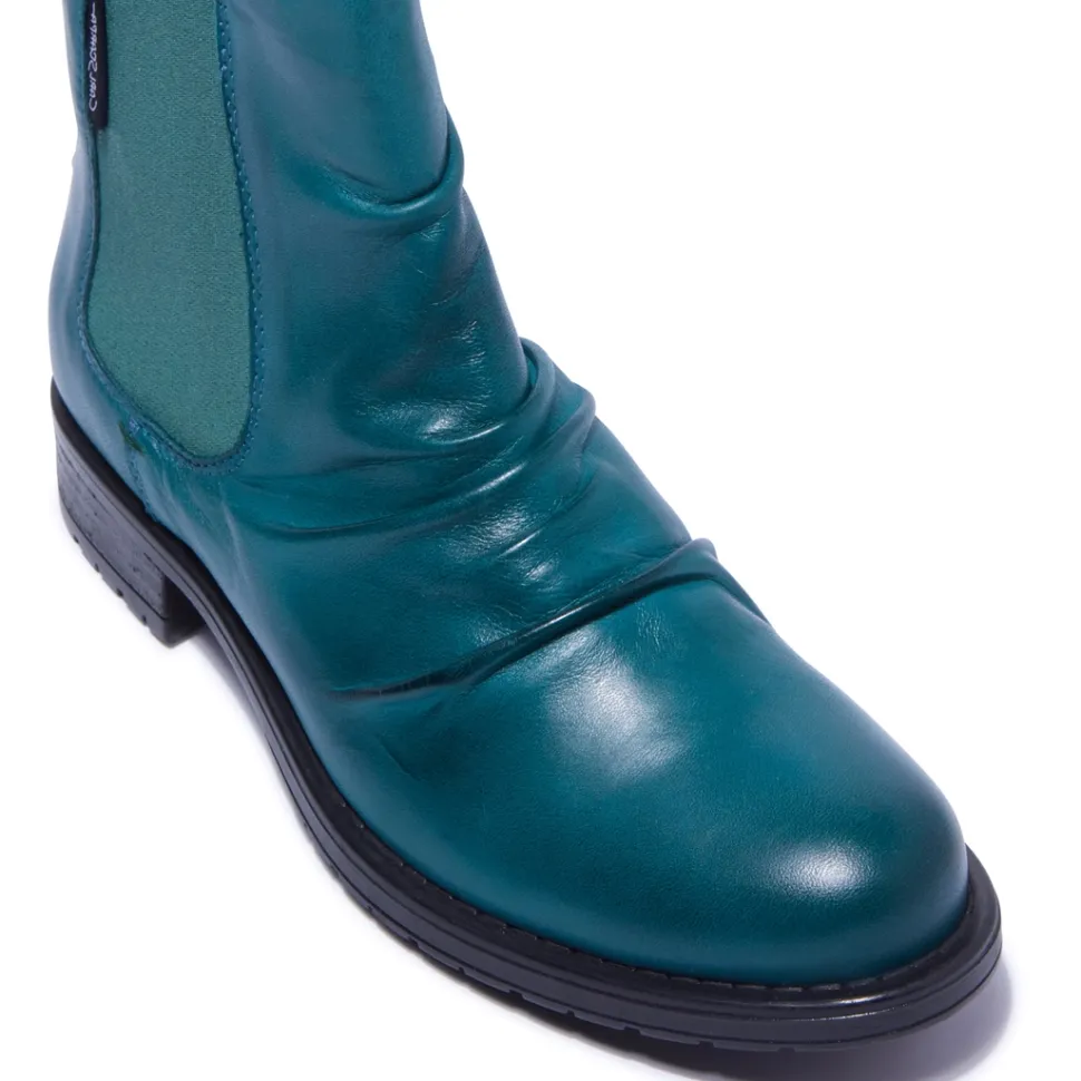 Cavalina Teal Leather Ankle Boots