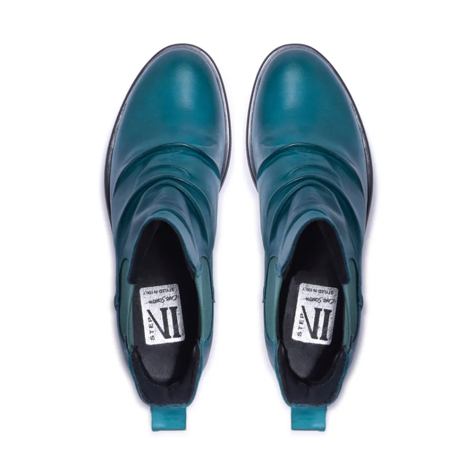 Cavalina Teal Leather Ankle Boots