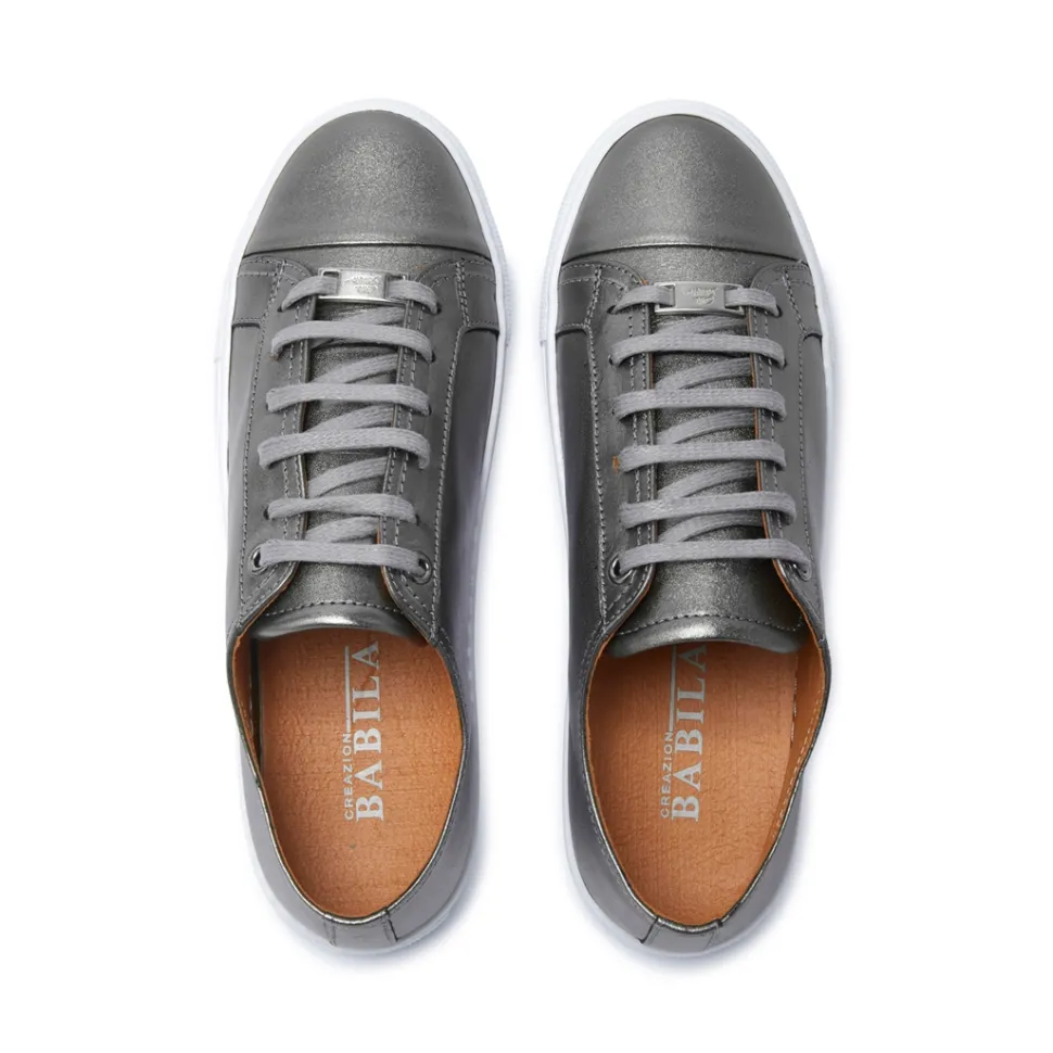 Corianne Pewter Leather Trainers