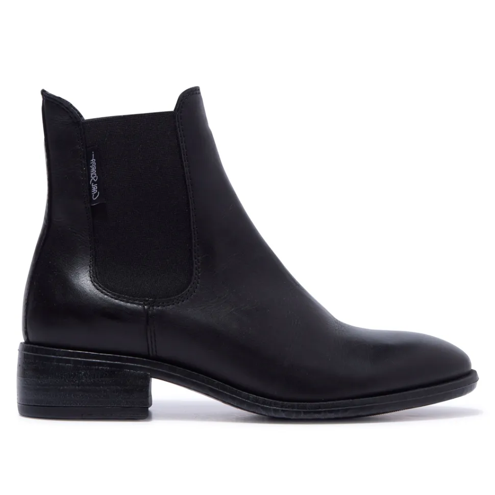 Delicio Black Leather Ankle Boots