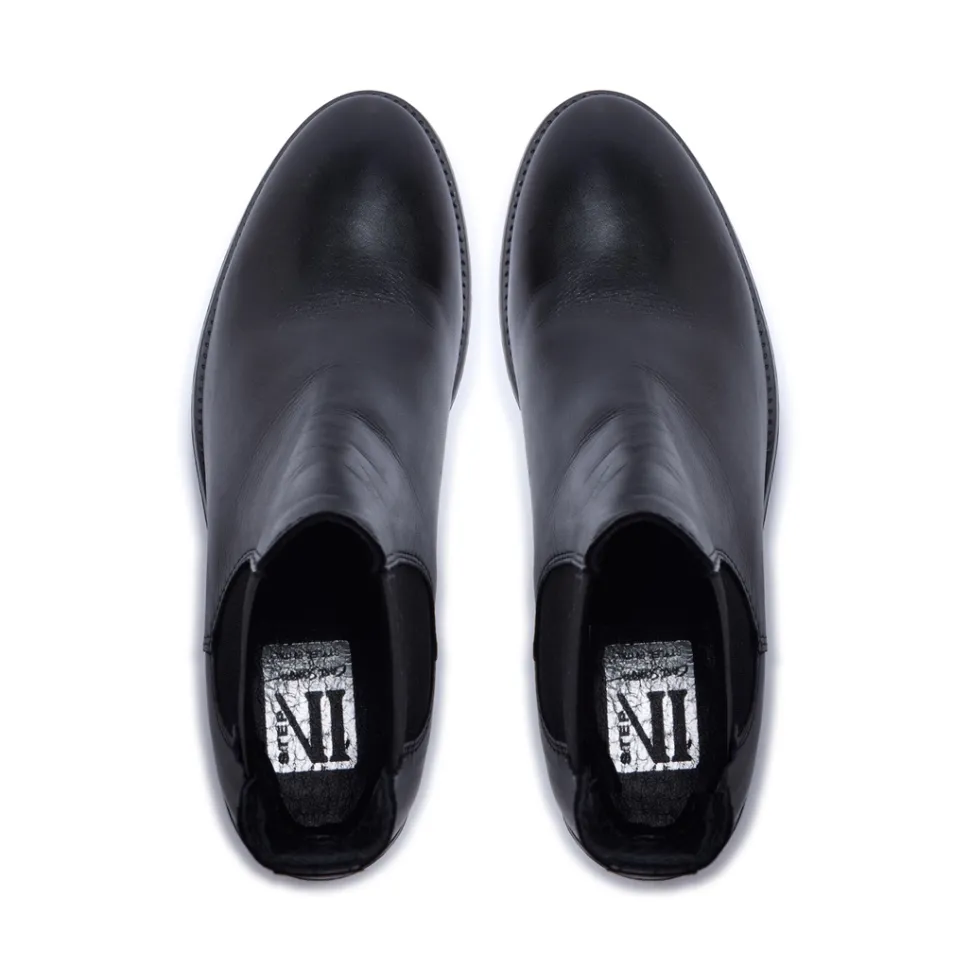 Delicio Black Leather Ankle Boots