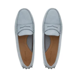 Domenica Light Blue Nubuck Suede Penny Loafers
