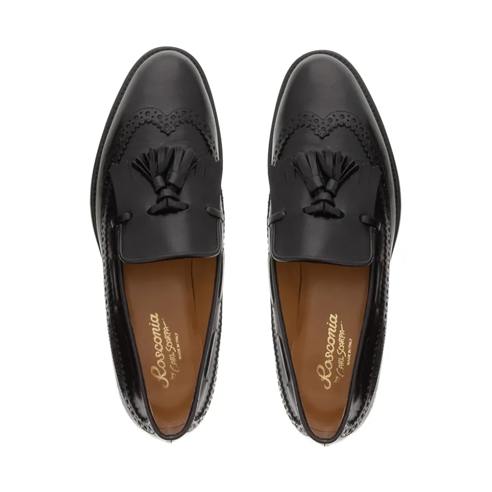 Elesta Black Leather Oxford Style Loafers