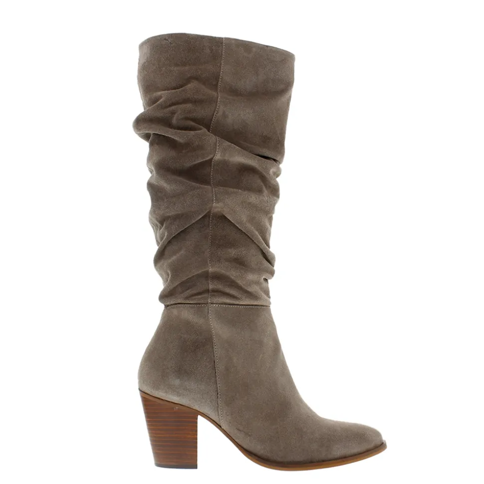 Ellis Grey Ruched Suede Long Ankle Boots