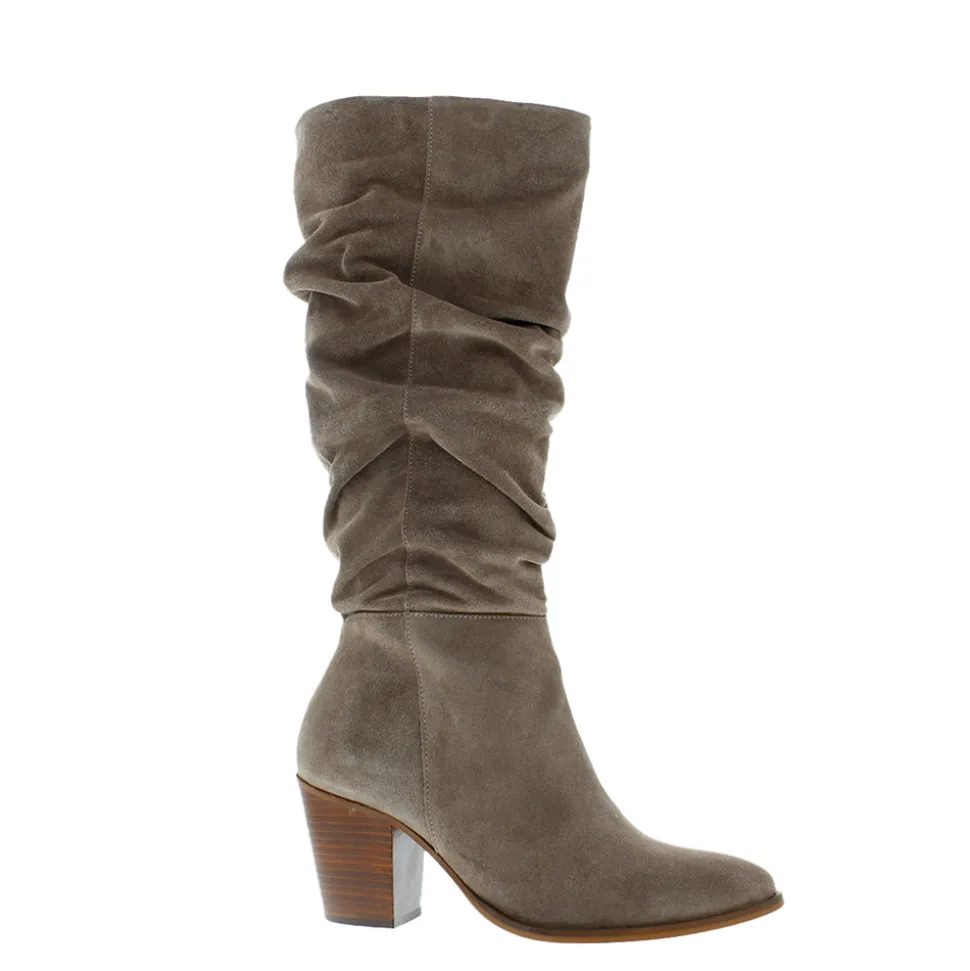 Ellis Grey Ruched Suede Long Ankle Boots