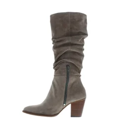 Ellis Grey Ruched Suede Long Ankle Boots
