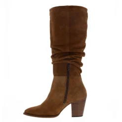 Ellis Tan Rouched Suede Long Ankle Boots