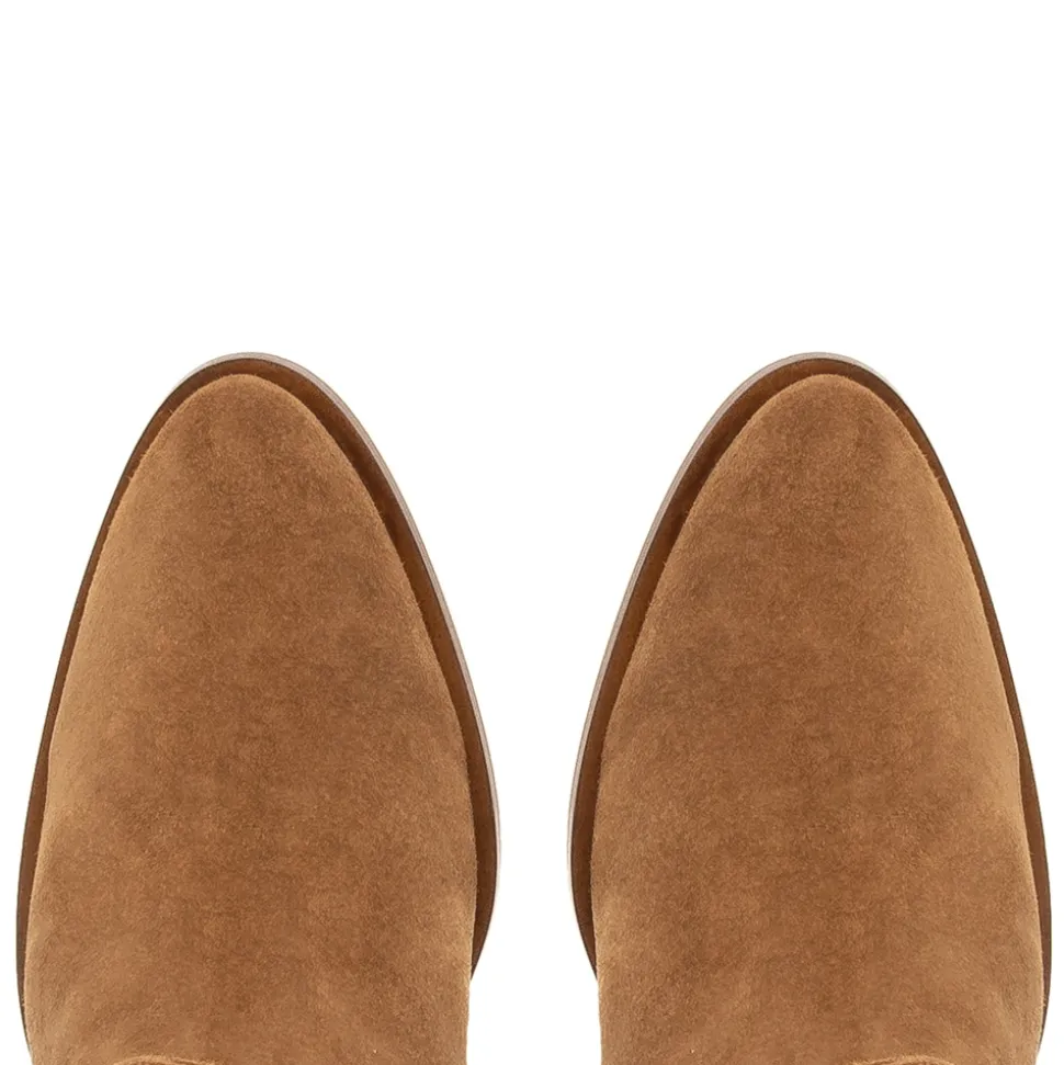 Ellis Tan Rouched Suede Long Ankle Boots