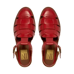 Emelot Red Leather Flat Sandals